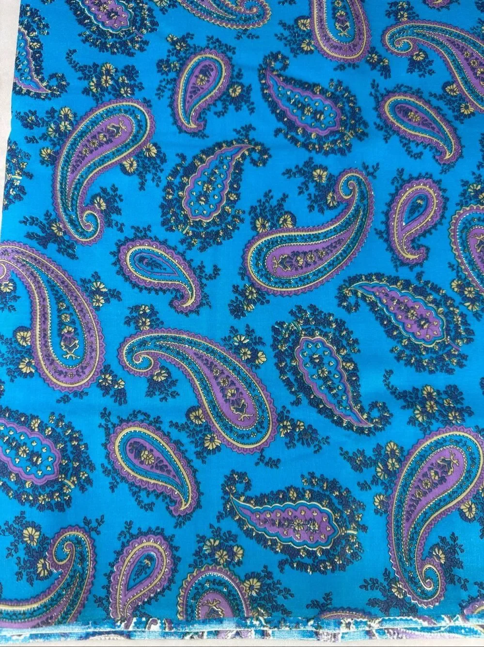 Vintage Paisley Fabric Blue Purple 36”x3.66Y Retro Mod MCM Groovy